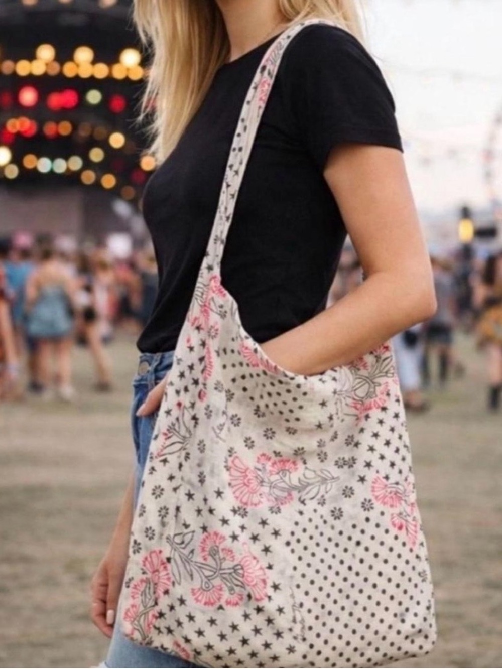 Free People Bag Gauze Boho Reusable Shopping Floral Bag Tote Beach Boho
